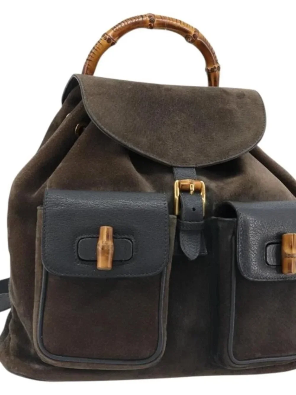 GUCCI Bamboo Backpack Suede Navy Gold 003 2058 0016 Auth 183957